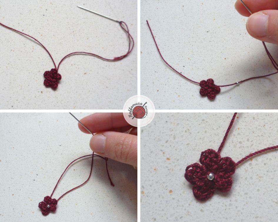 Sew a bead in the center of each flower
