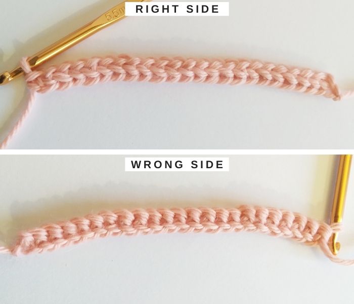 How to recognize the right and the wrong side of the foundation single crochet row - Free Crochet Tutorial - Raffamusa Designs