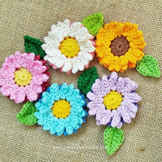 Crocheted 9 Petal Flower Appliques