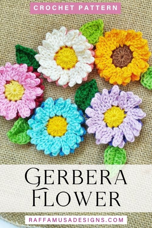 Crochet Gerbera Applique - Free Pattern and Tutorial - Raffamusa Designs
