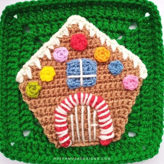 Gingerbread House Applique and Granny Square - Crochet Pattern