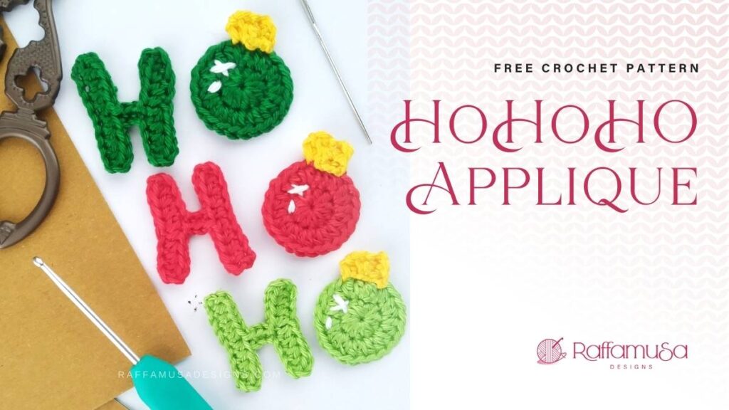 Crochet Ho Ho Ho Christmas Applique - Free Crochet Pattern - Raffamusa Designs