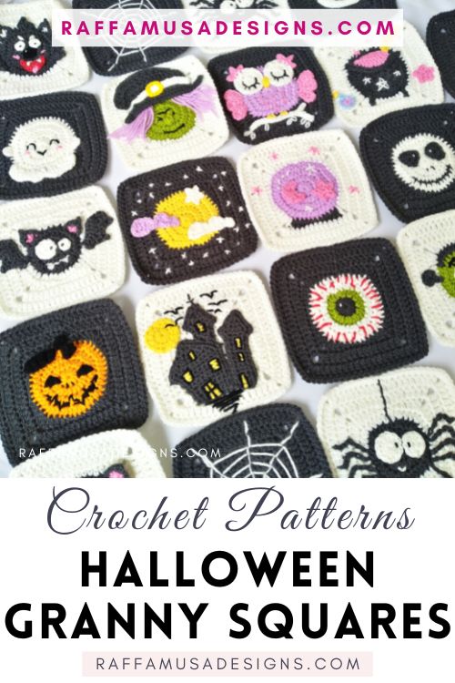 Halloween Granny Squares - Crochet Patterns - Raffamusa Designs