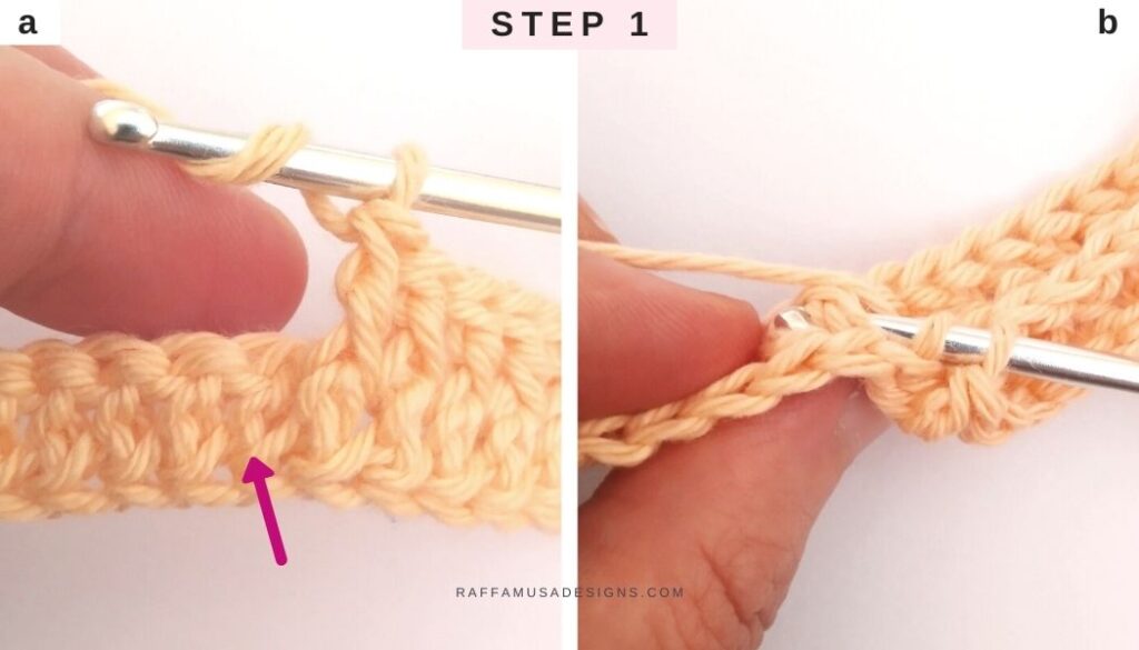 How to crochet a Back Post dc - Step 1 - Raffamusa Designs