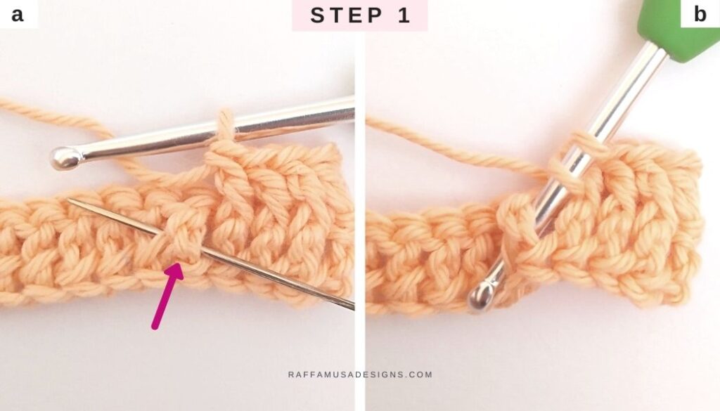 How to crochet a Front Post dc - Step 1 - Raffamusa Designs