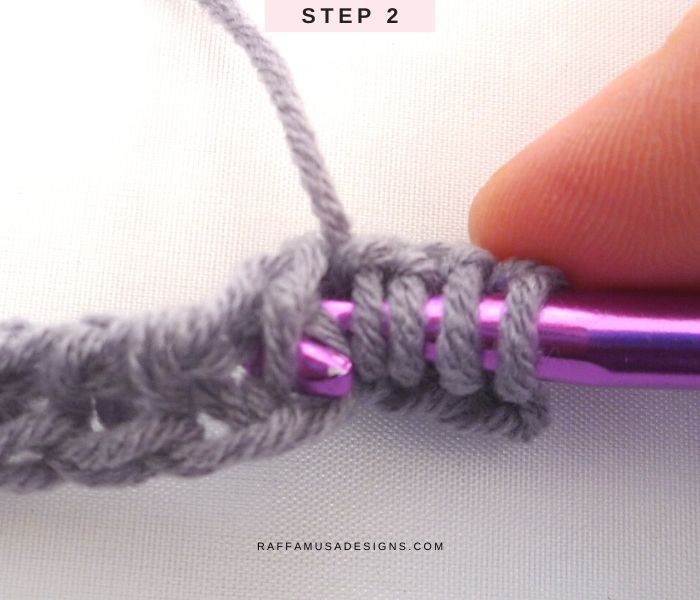 How to Crochet the Tunisian Simple Stitch to the Back Loop - Free Tutorial - Step 2 - Raffamusa Designs