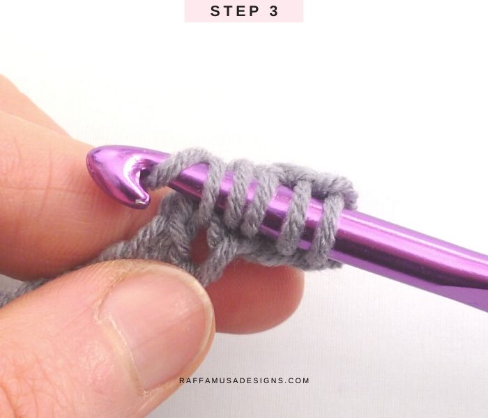 How to Crochet the Tunisian Simple Stitch to the Back Loop - Free Tutorial - Step 3 - Raffamusa Designs