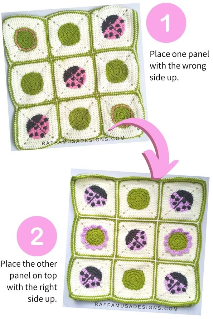 How to assemble the panels of your crochet  granny square pillow