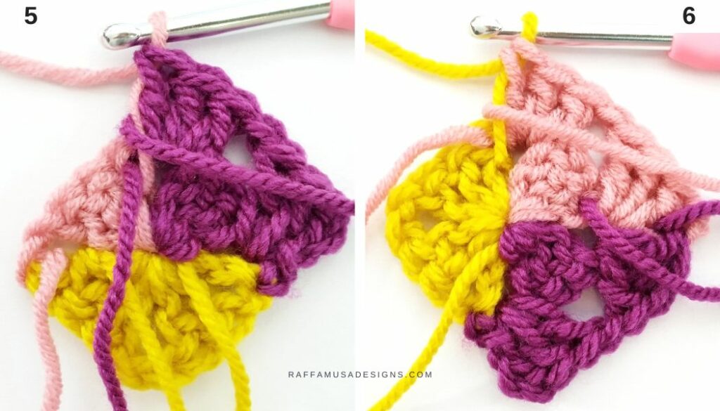 How to Crochet a 3-Section Granny Square - Pattern Tutorial 5-6 - Raffamusa Designs