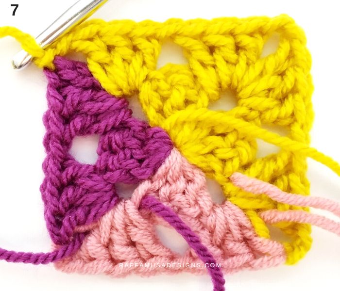 How to Crochet a 3-Section Granny Square - Pattern Tutorial 7 - Raffamusa Designs