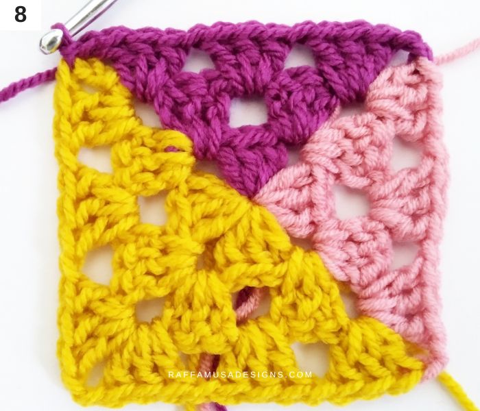 How to Crochet a 3-Section Granny Square - Pattern Tutorial 8 - Raffamusa Designs