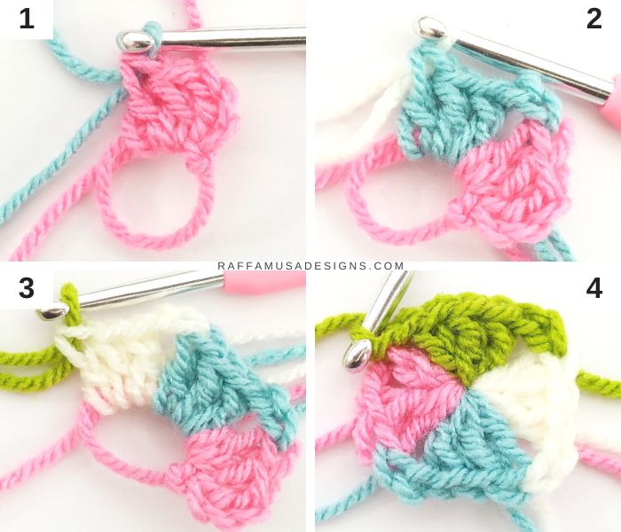 How to Crochet a four-Sections Granny Square - 1 - Raffamusa Designs