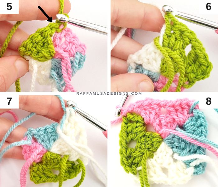 How to Crochet a four-Sections Granny Square - 2 - Raffamusa Designs