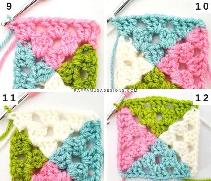 How to Crochet a four-Sections Granny Square - 3 - Raffamusa Designs