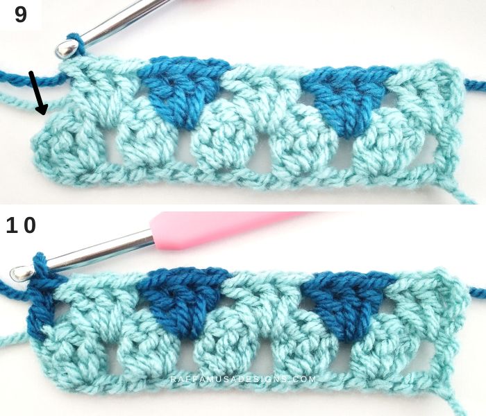 Crochet Granny Diamond Stitch Tutorial - 9-10 - Raffamusa Designs