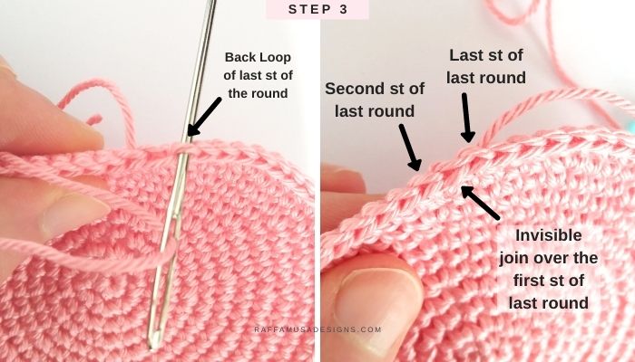 How to join crochet rounds with the invisible join - Step 3 - Raffamusa Designs