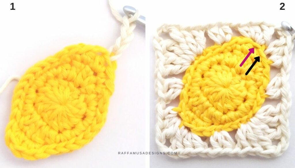 How to crochet the squaring of the Lemon Granny Square - Raffamusa Designs