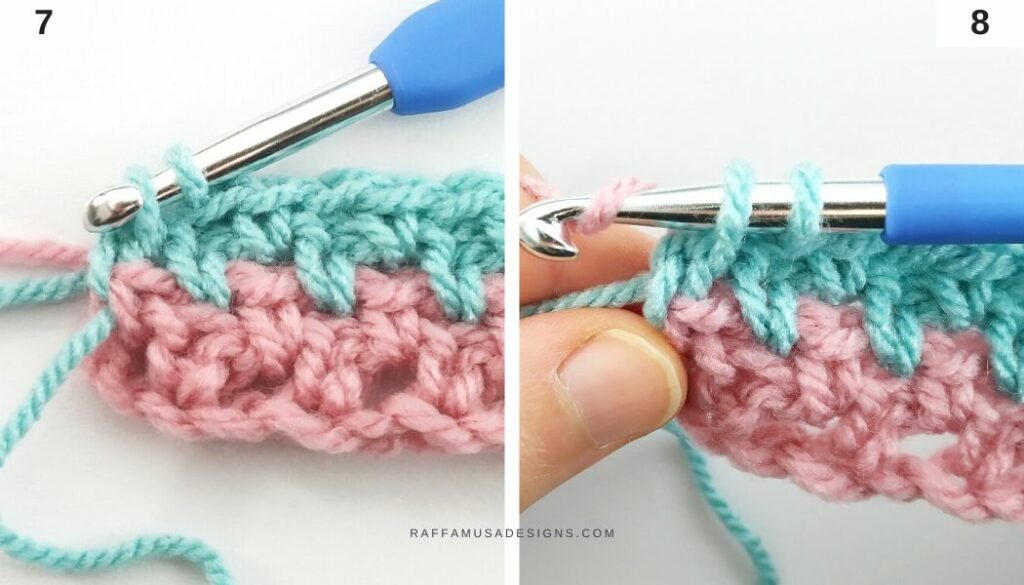 How to Crochet Change Color with the Moss Stitch - 7-8 - Raffamusa Designs