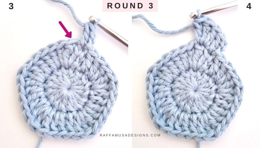 How to Crochet a Solid Pentagon - No Gaps! - Round 3a - Raffamusa Designs