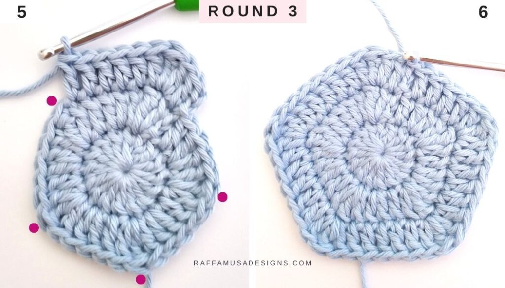 How to Crochet a Solid Pentagon - No Gaps! - Round 3b - Raffamusa Designs