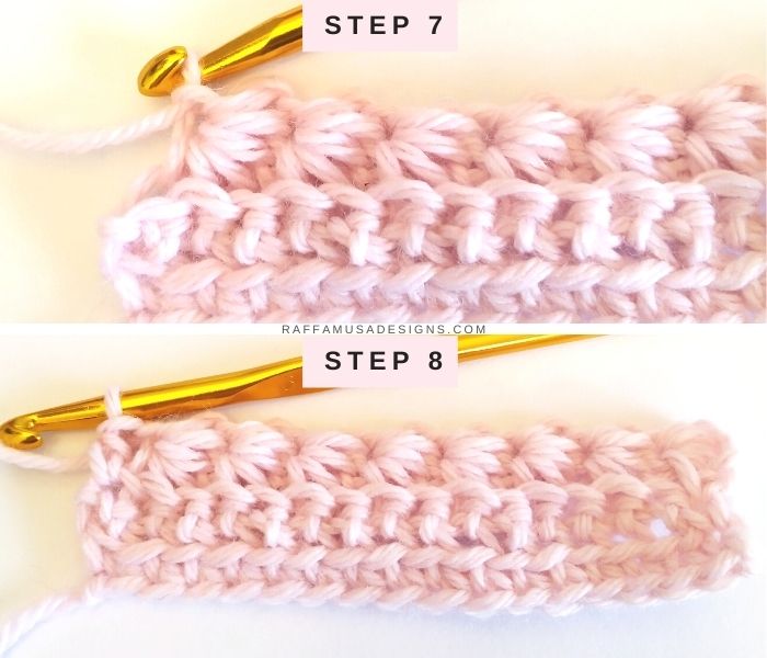How to crochet the Star Stitch Scarf - Steps 7 and 8 - Raffamusa Designs
