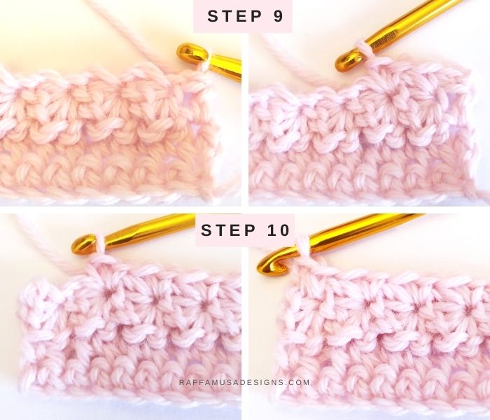 How to crochet the Star Stitch Scarf - Steps 9 and 10 - Raffamusa Designs