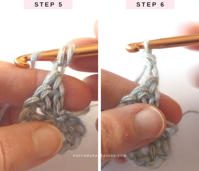 Chainless Double Crochet - Steps 5 and 6 - Raffamusa Designs