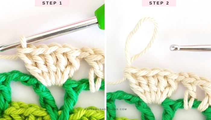 How to Crochet the Popcorn Stitch - Step 1 - Raffamusa Designs