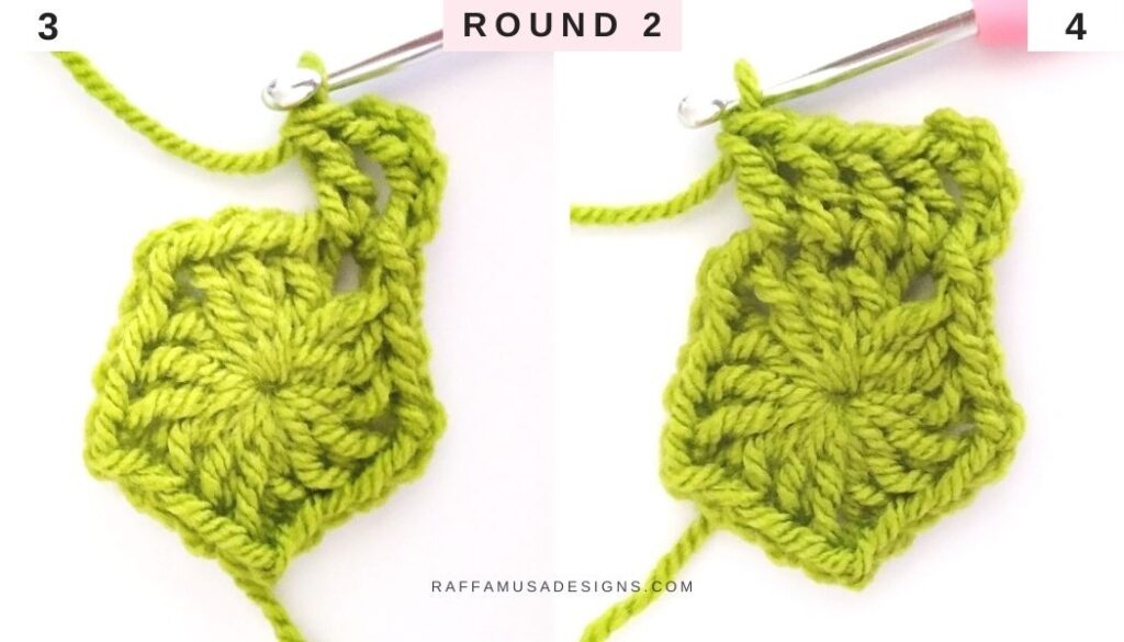 How to Double Crochet a Solid Pentagon - Round 2a - Raffamusa Designs