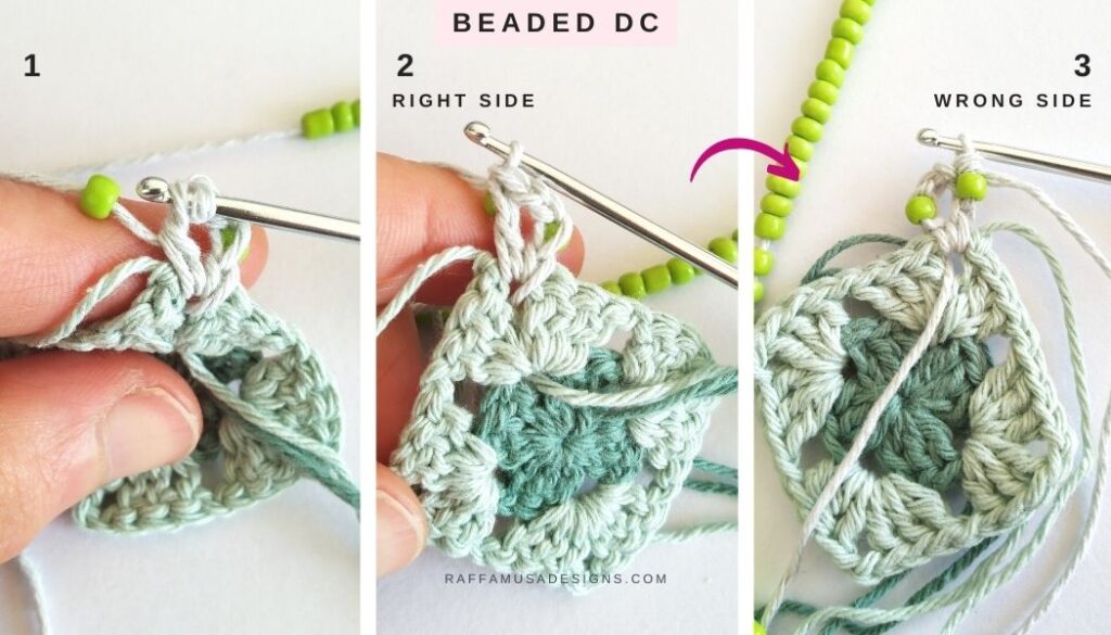 How to Double Crochet with Beads - Raffamusa Designs