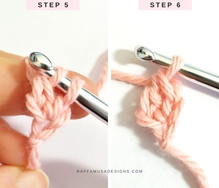 How to Crochet the Foundation Double Crochet - Step-by-Step Tutorial - Raffamusa Designs - Step 5 and 6