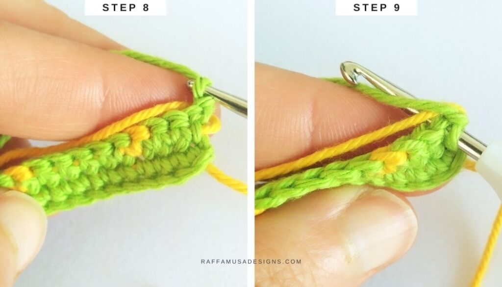 Tapestry Crochet Tutorial - How to Turn Row on the Right Side - Raffamusa Designs