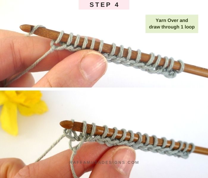 How to Make a Tunisian Crochet Foundation Row - Step 4 - Free Tutorial - Raffamusa Designs