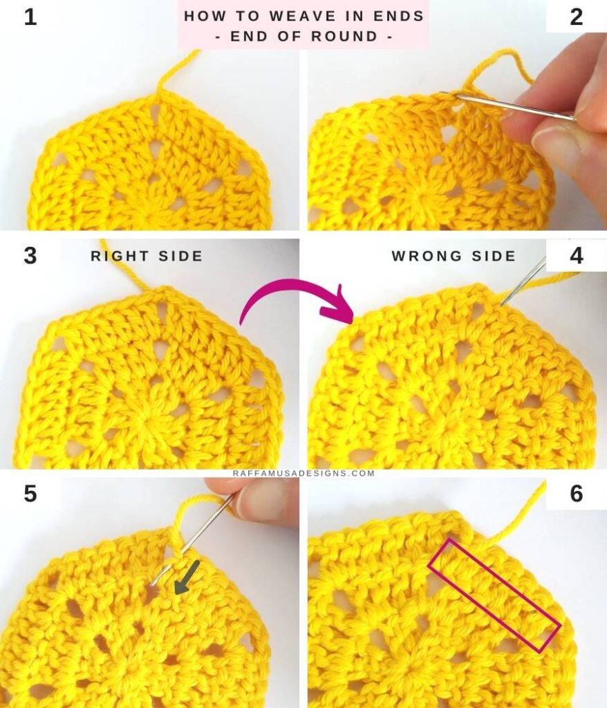 How to Weave in Ends in Crochet - End of Round - Free Tutorial - Raffamusa Designs