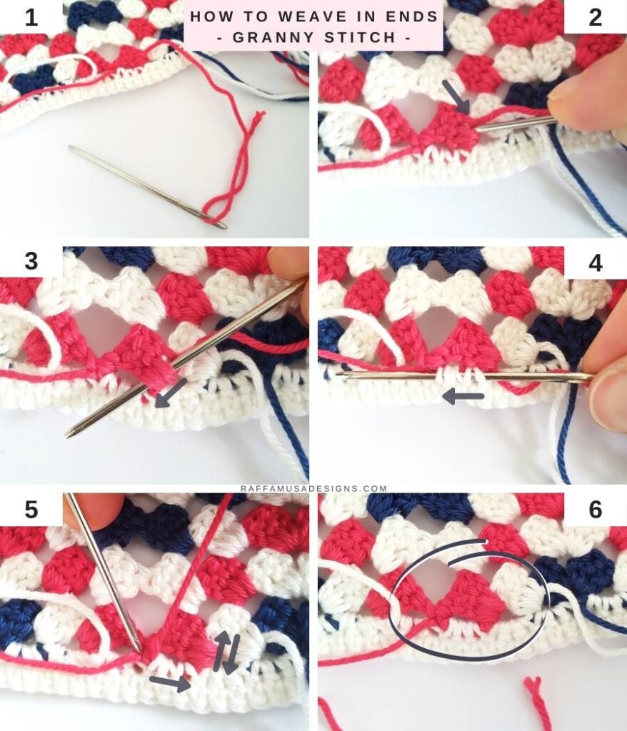How to Weave in Ends in Crochet - Granny Stitch- Free Tutorial - Raffamusa Designs