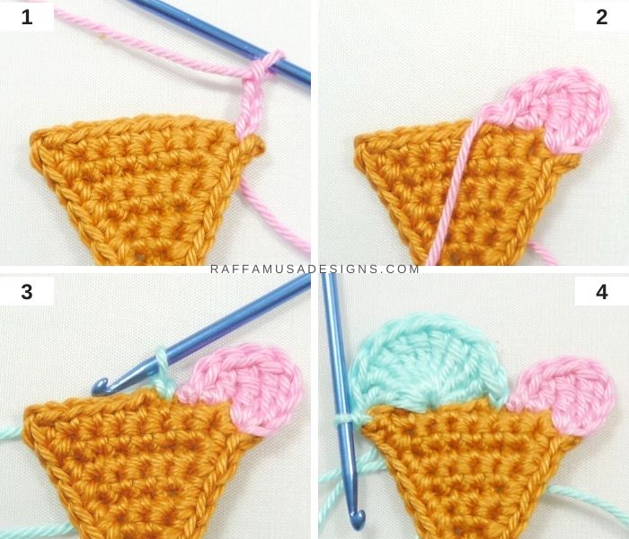 Crochet Ice Cream Applique - Pattern Tutorial - 1 - Raffamusa Designs