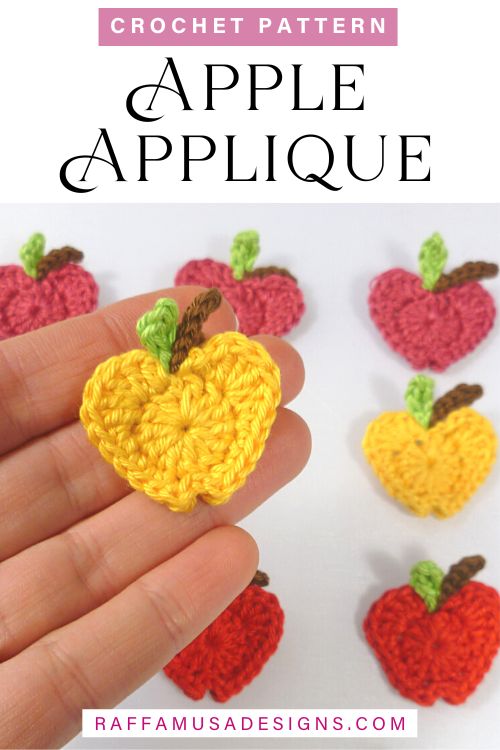 In Love with Apples - Crochet Applique - Free Pattern and Video Tutorial - Raffamusa Designs