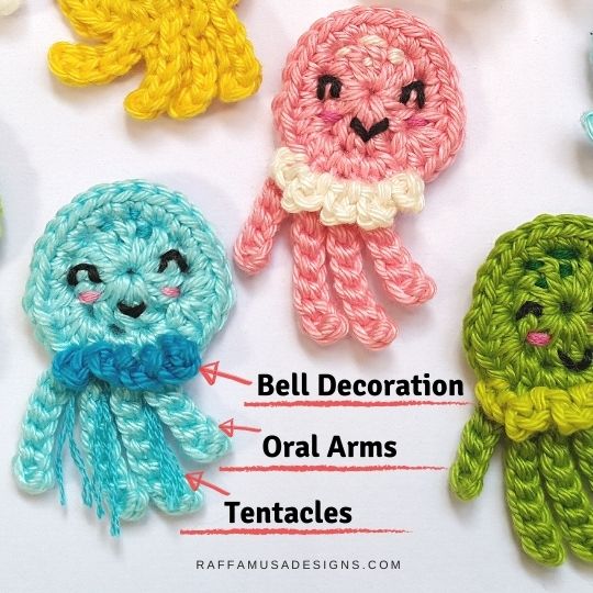 Octopus and jellyfish crochet appliques