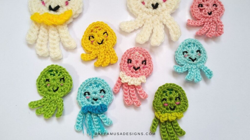 Crochet Jellyfish and Octopus Appliques - Free Patterns by Raffamusa Designs