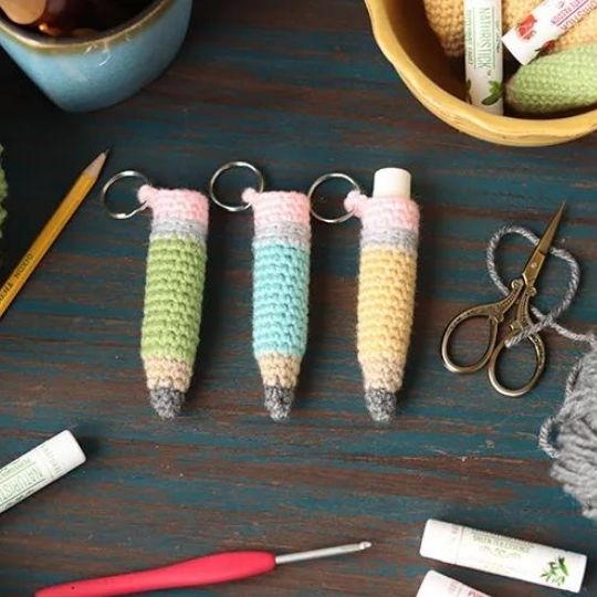 Jen Hayes Crochet - Pencil Chapstick Holder and Keychain
