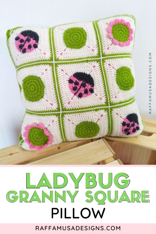 Ladybug Granny Square Pillow - with 3D flower Granny Square