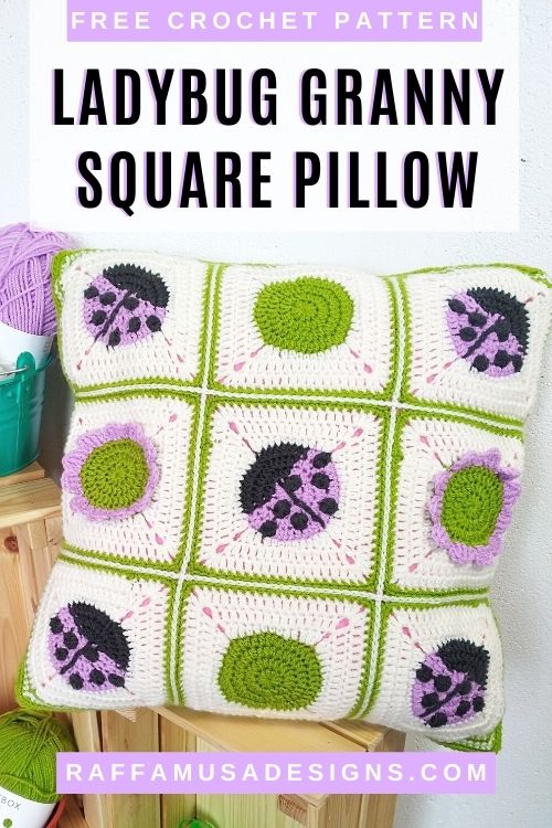 Ladybug Granny Square Pillow - Free Crochet Pattern