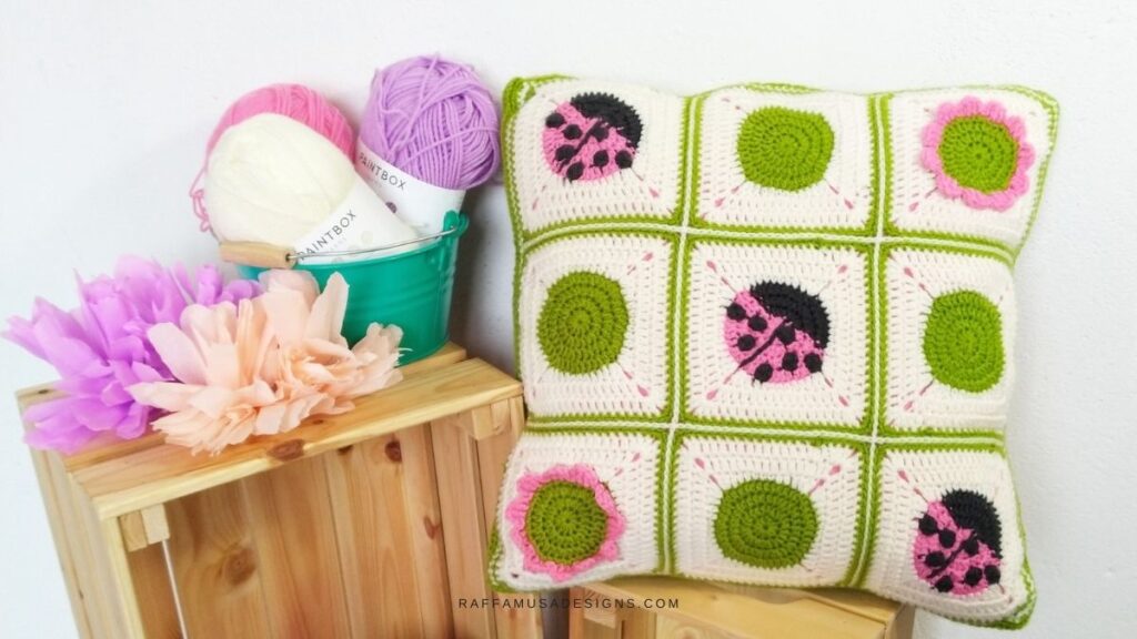 Ladybug Crochet Granny Square Pillow - for the Nursery Decor - Free Crochet Pattern - Raffamusa Designs