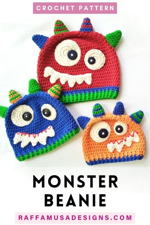 Monster Baby Beanie - Free Crochet Pattern - Raffamusa Designs