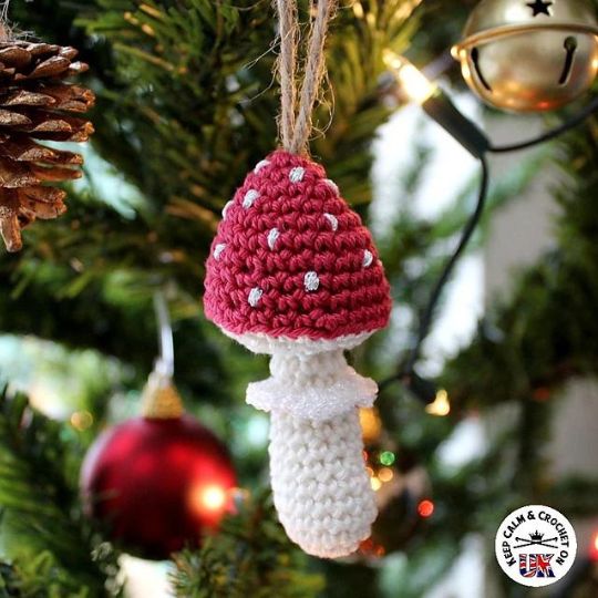 Mushroom Hanging Ornament - Keep Calm and Crochet On UK