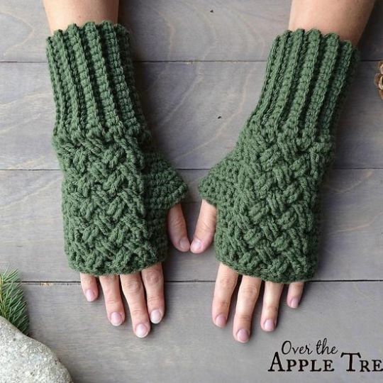 Over the Apple Tree - Celtic Weave Fingerless Gloves