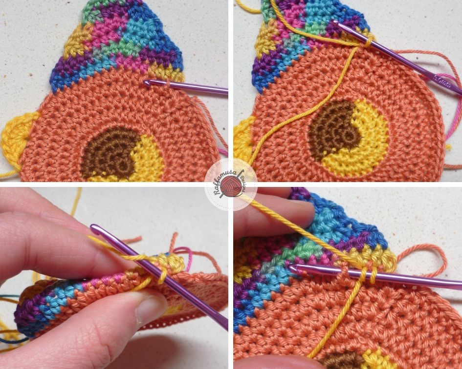 How to crochet the ears of the Crochet Party Bear Coasters.