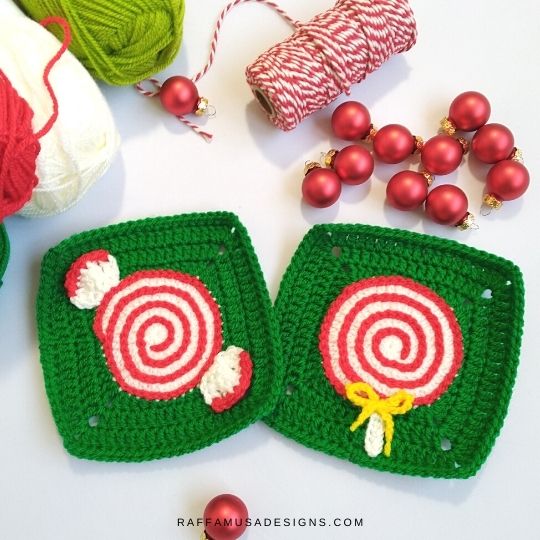 Christmas Peppermint Candy and Lollipop Granny Square - Crochet Pattern