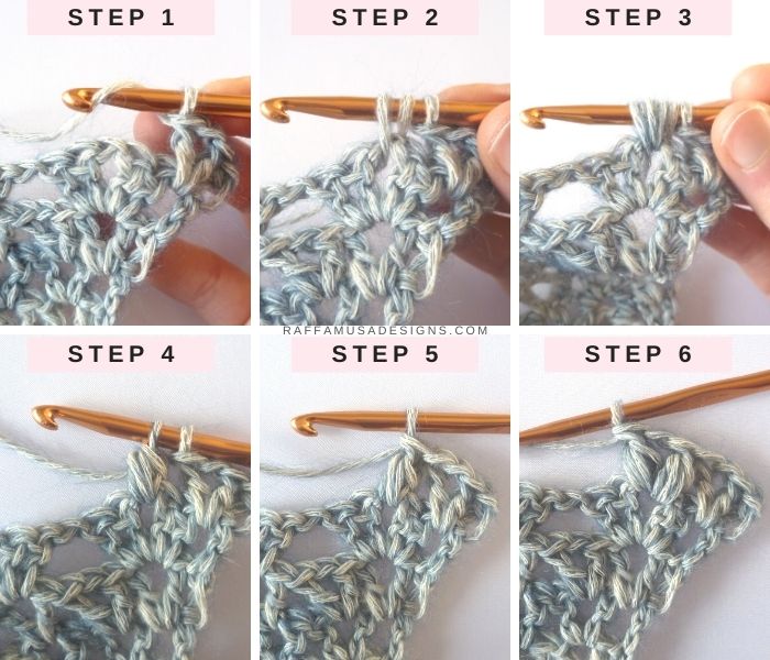 How to crochet the V-Puff Stitch - Free Crochet Pattern - Proserpina V-Stitch Shawl - Raffamusa Designs
