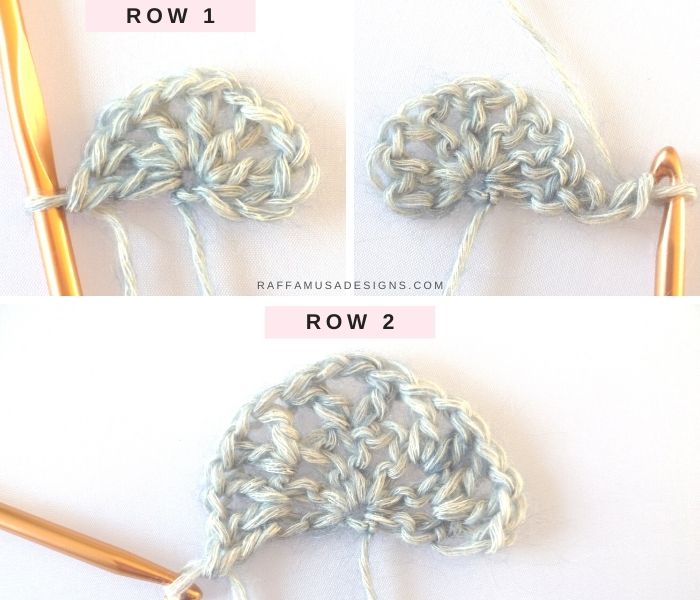 The Proserpina V-Stitch Shawl - Row 1 and 2 -Free Crochet Pattern - Raffamusa Designs